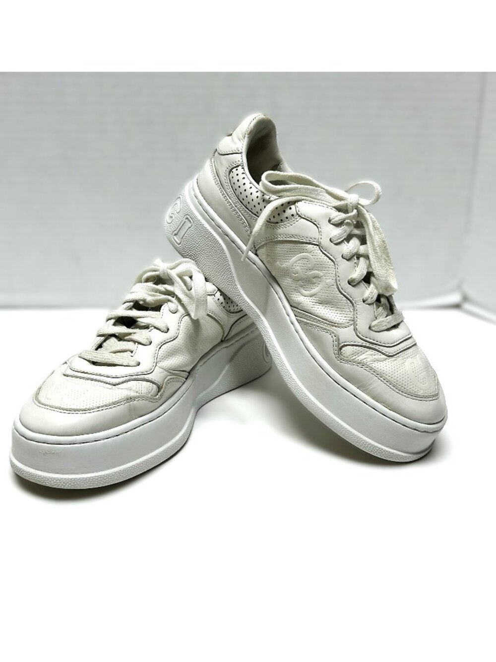 Gucci GG Embossed Sneaker white leather tennis shoes